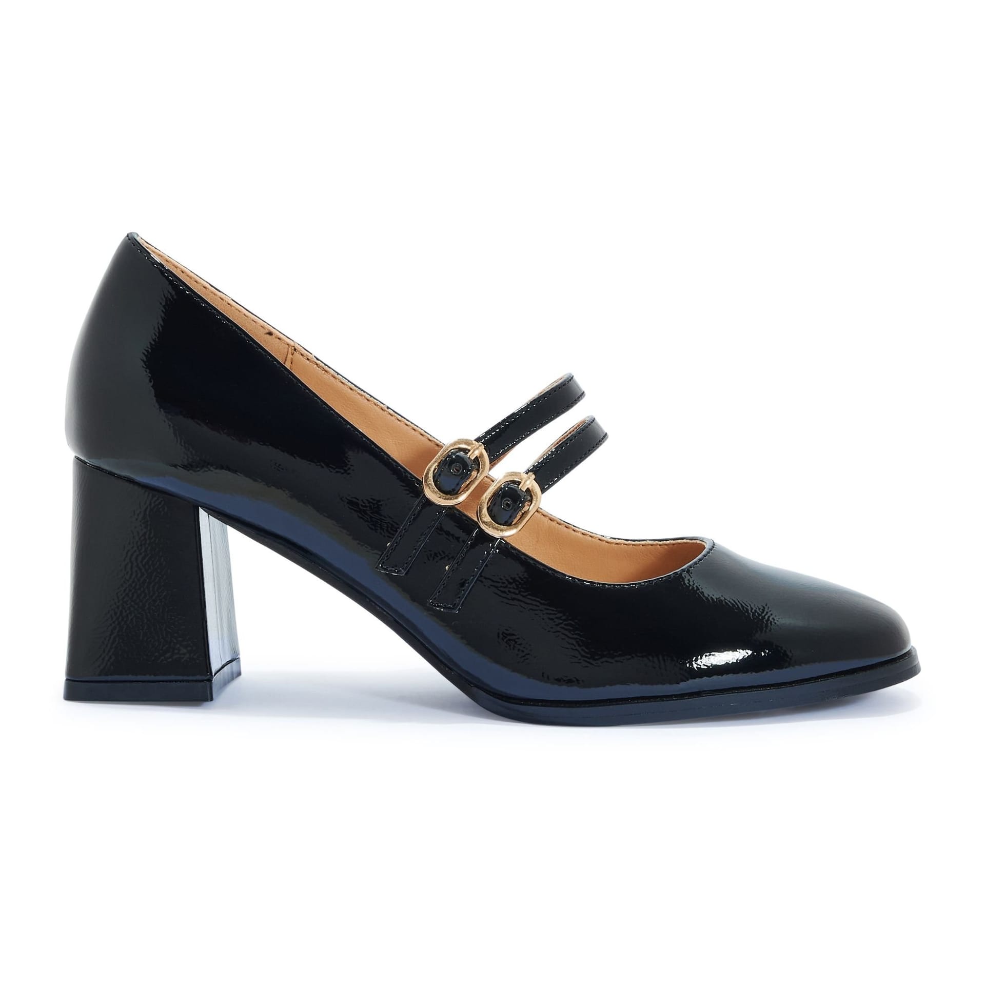 Truffle Collection Truffle Collection Women's Heeled Square Toe Mary Jane Buckle Strap Patent PU Block Heel Shoes in Black - 4