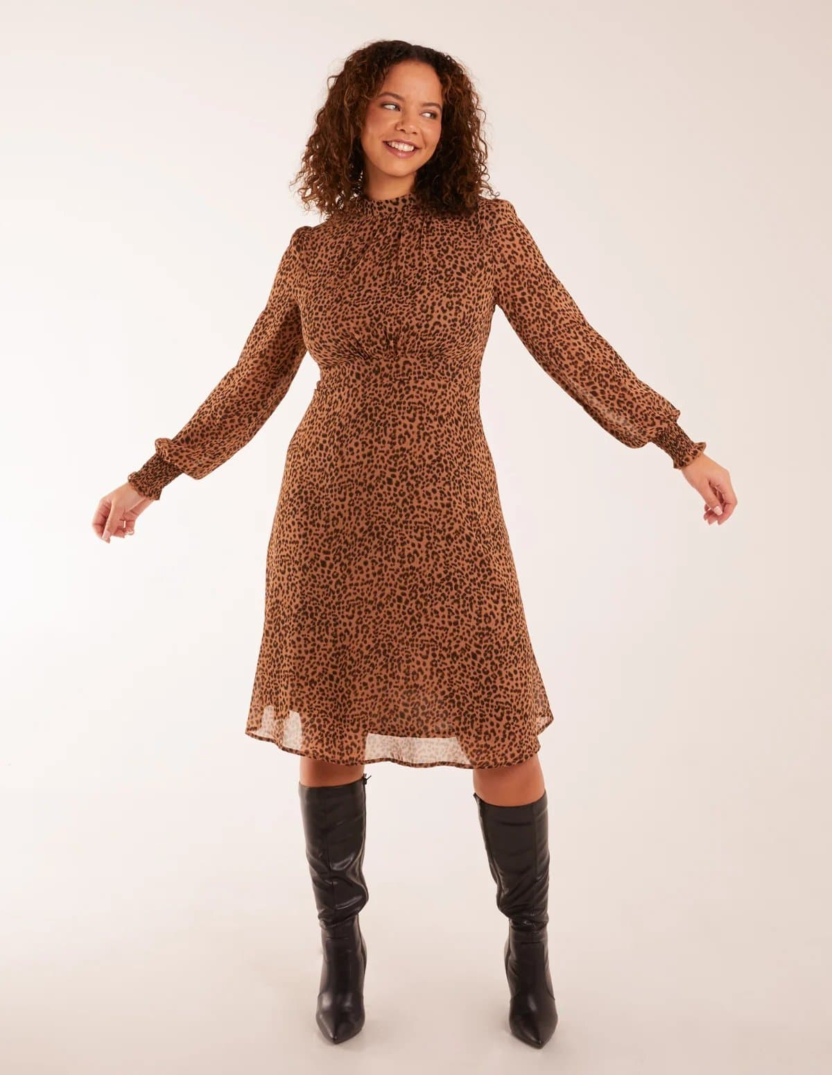 Blue Vanilla Long Sleeve Shirring Cuff Swing Dress