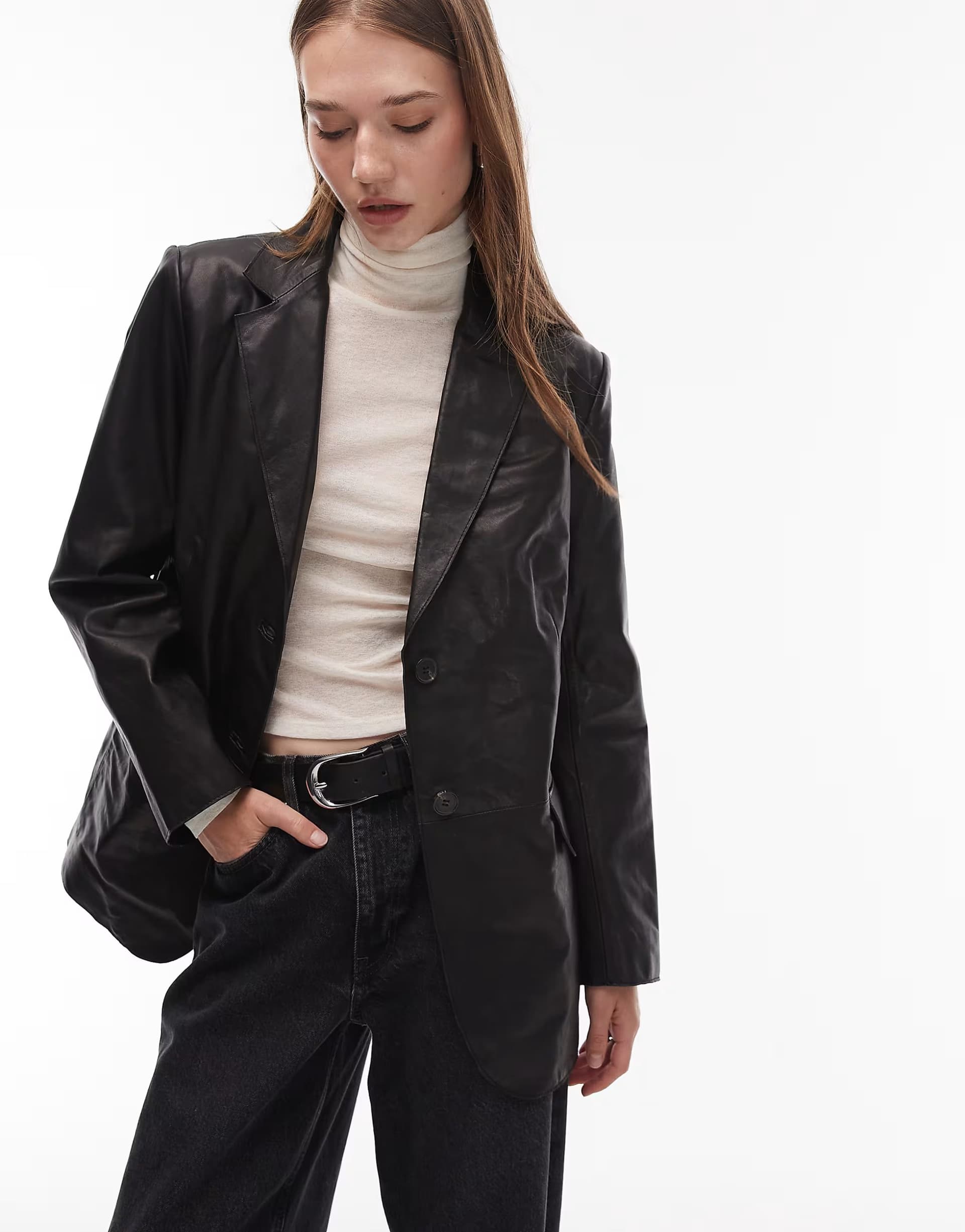 ASOS ASOS Allsaints Arna Leather Blazer in Black