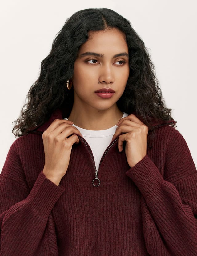 Finery London Finery London Women's Maddy Funnel Neck Half Zip Jumper in Maroon - 2