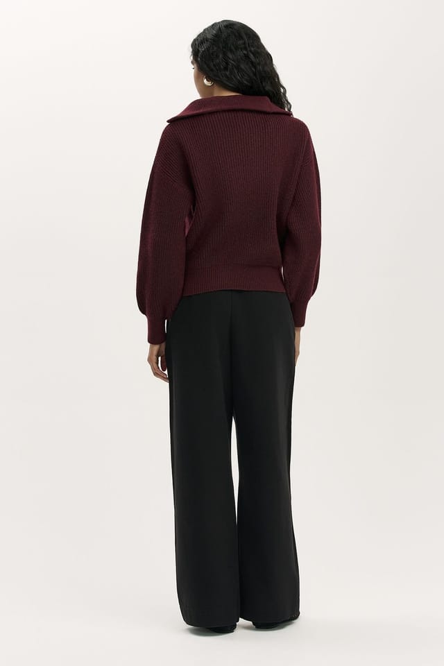 Finery London Finery London Women's Maddy Funnel Neck Half Zip Jumper in Maroon - 3