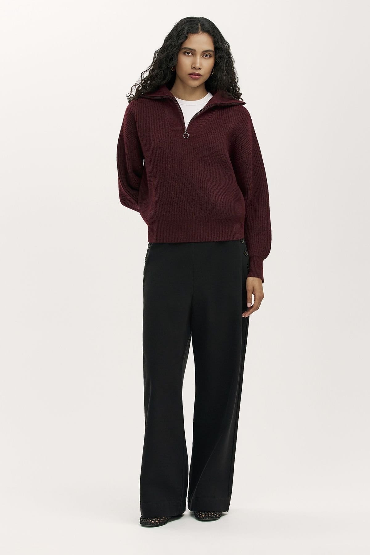 Finery London Finery London Women's Maddy Funnel Neck Half Zip Jumper in Maroon - 4