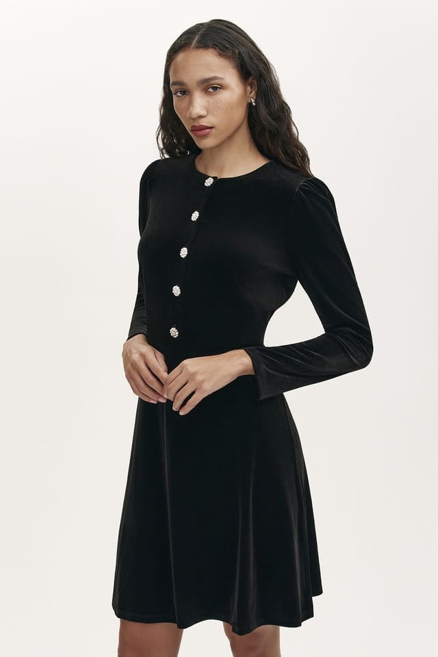 Finery London Finery London Women's Rae Velvet Round Neck Short Dress in Black - 2