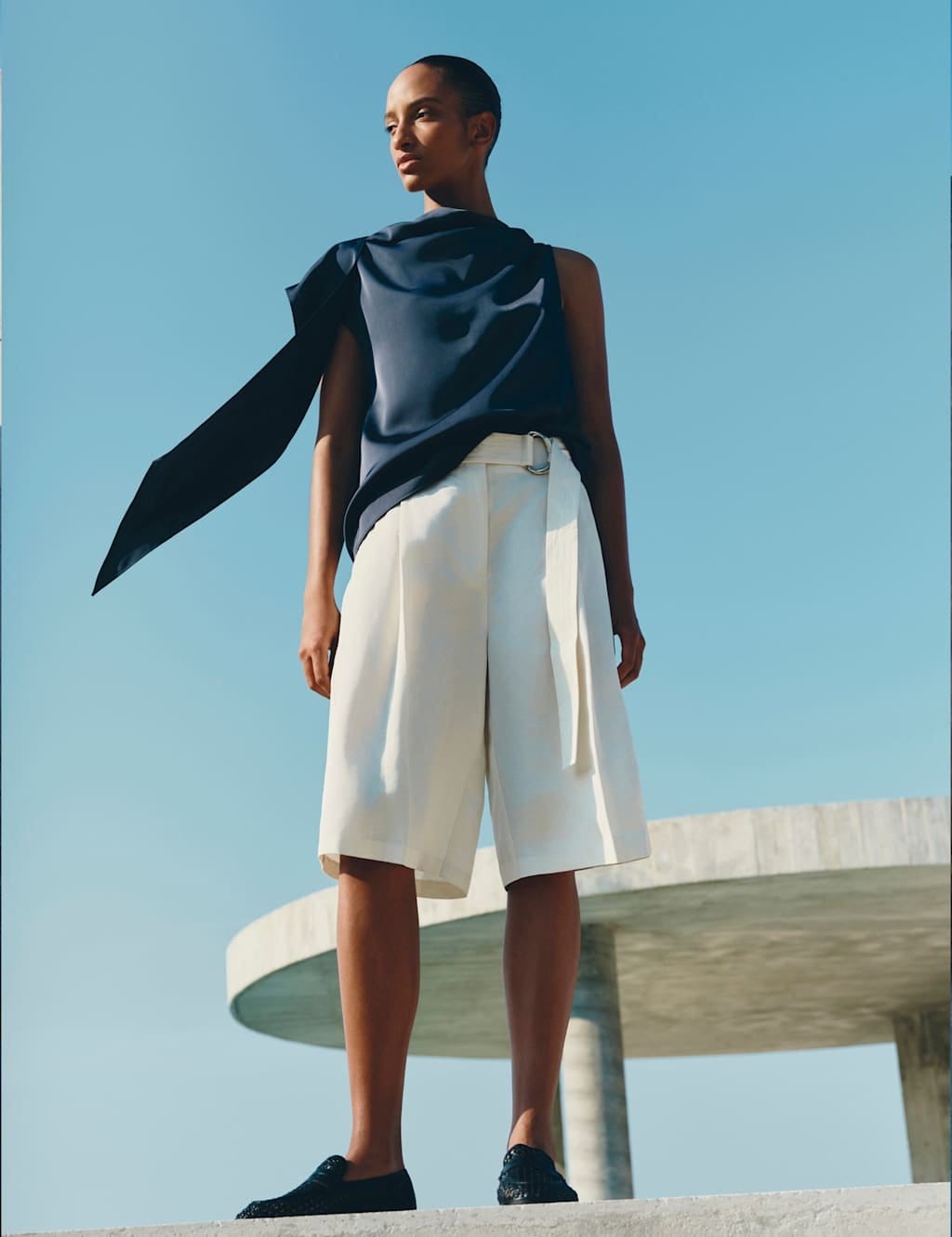 M&S Ivory Linen Blend High-Waisted Belted Shorts
