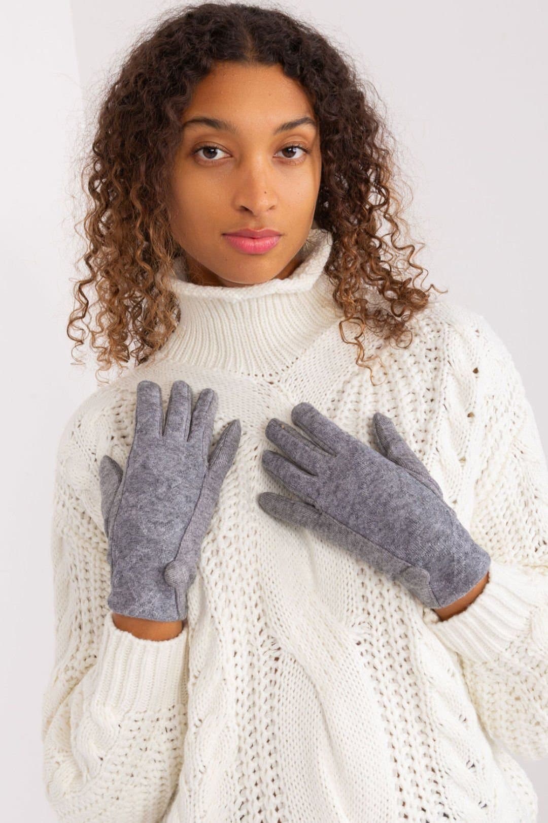 Love Lace Love Lace Women's Insulated Geometric Pattern Touchscreen Gloves with Button Cuffs in Grey