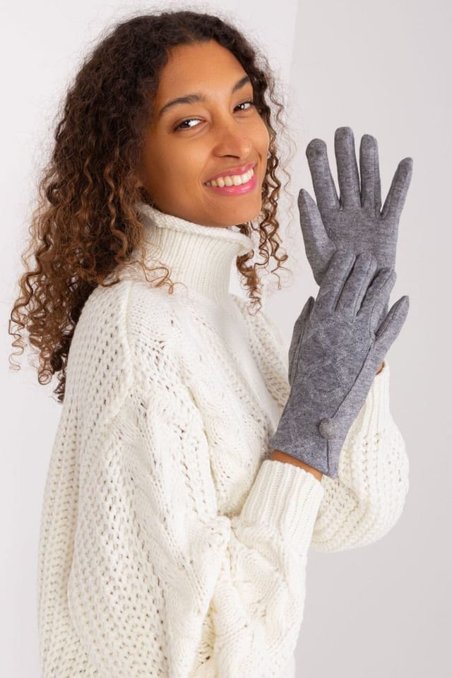Love Lace Love Lace Women's Insulated Geometric Pattern Touchscreen Gloves with Button Cuffs in Grey - 3