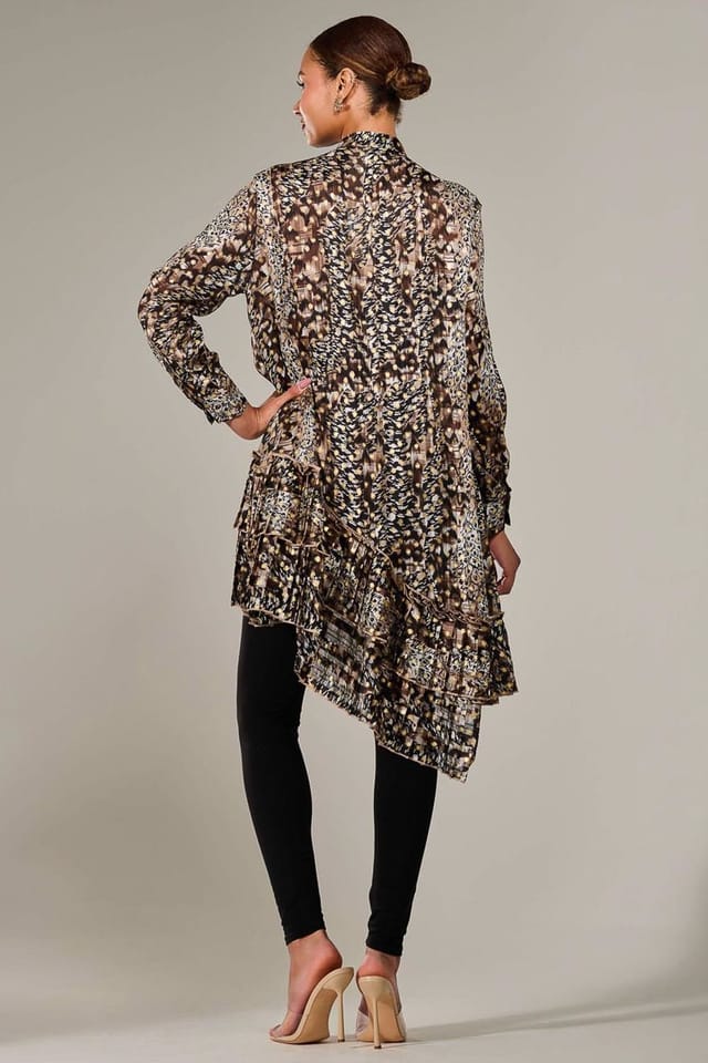 Jolie Moi Jolie Moi Women's Dipped Hem Shirt Midi Dress in Brown - 2