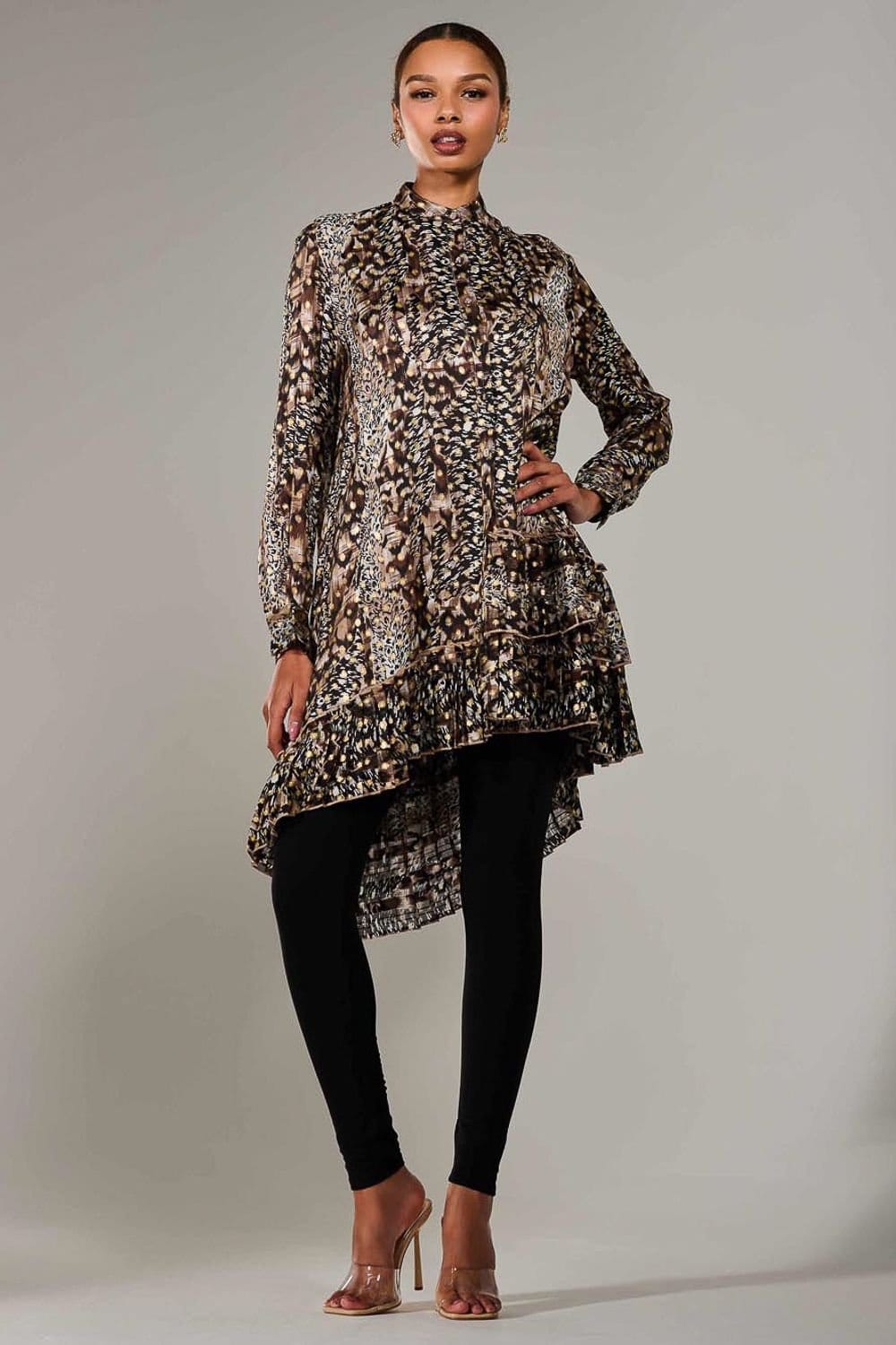 Jolie Moi Jolie Moi Women's Dipped Hem Shirt Midi Dress in Brown - 4