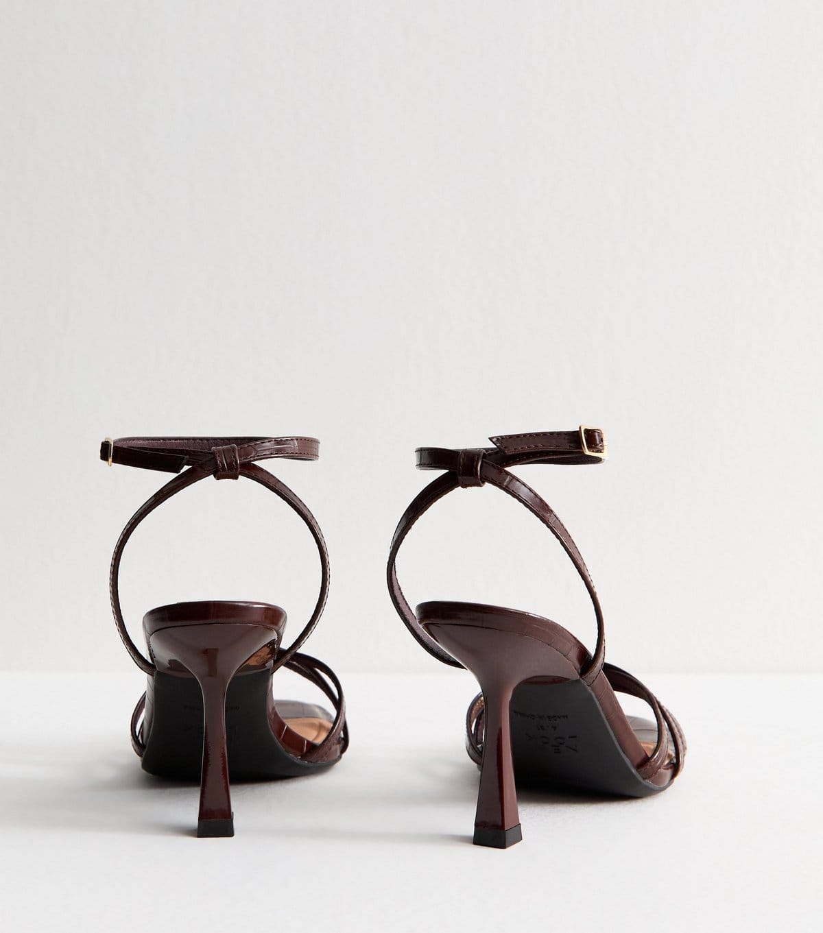 New Look Women's Wide Fit Dark Brown Strappy Faux Leather High Heel Sandals Vegan New Look - 4
