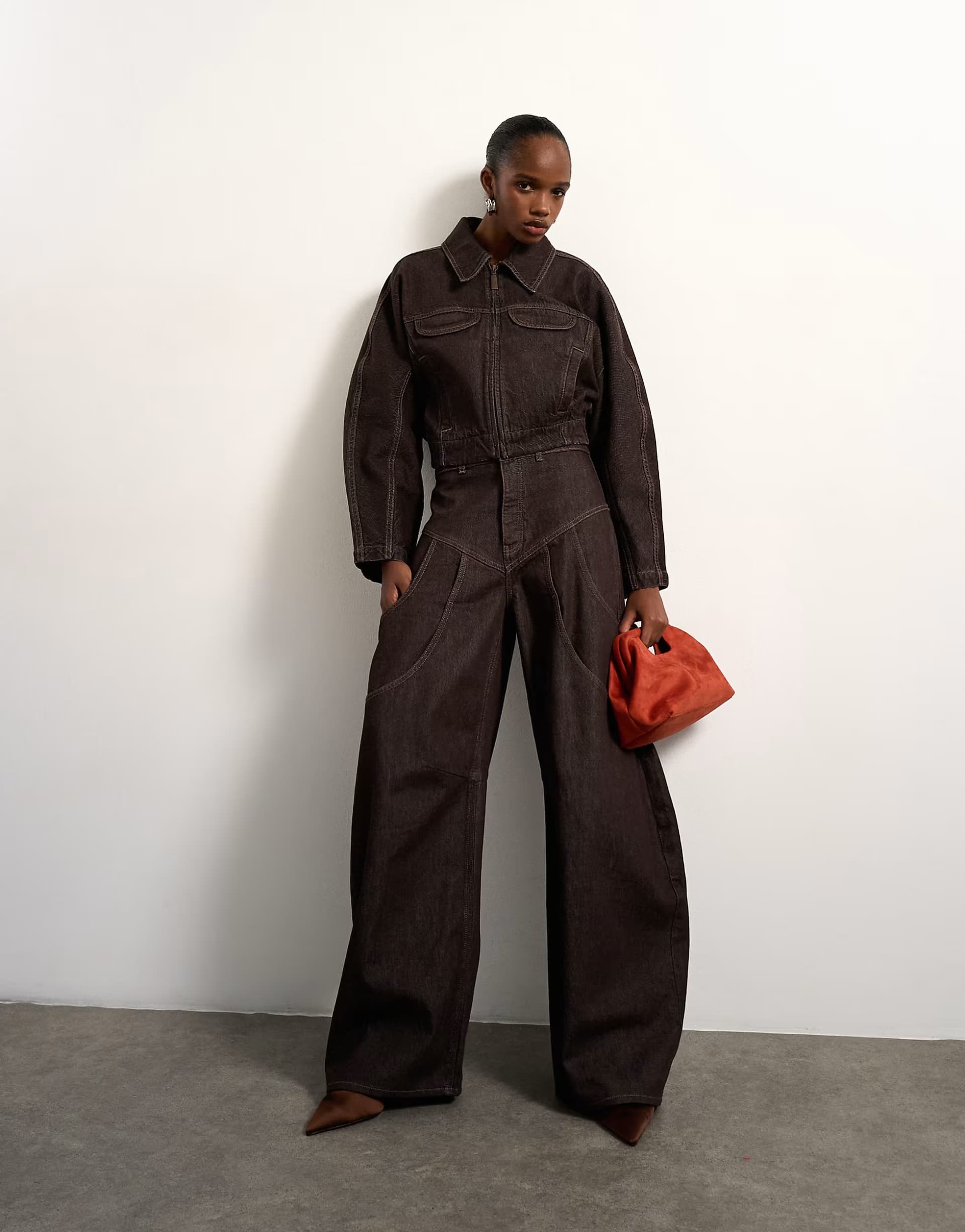 ASOS Tolu Coker x Topshop barrel high rise jean circular design in brown rinse