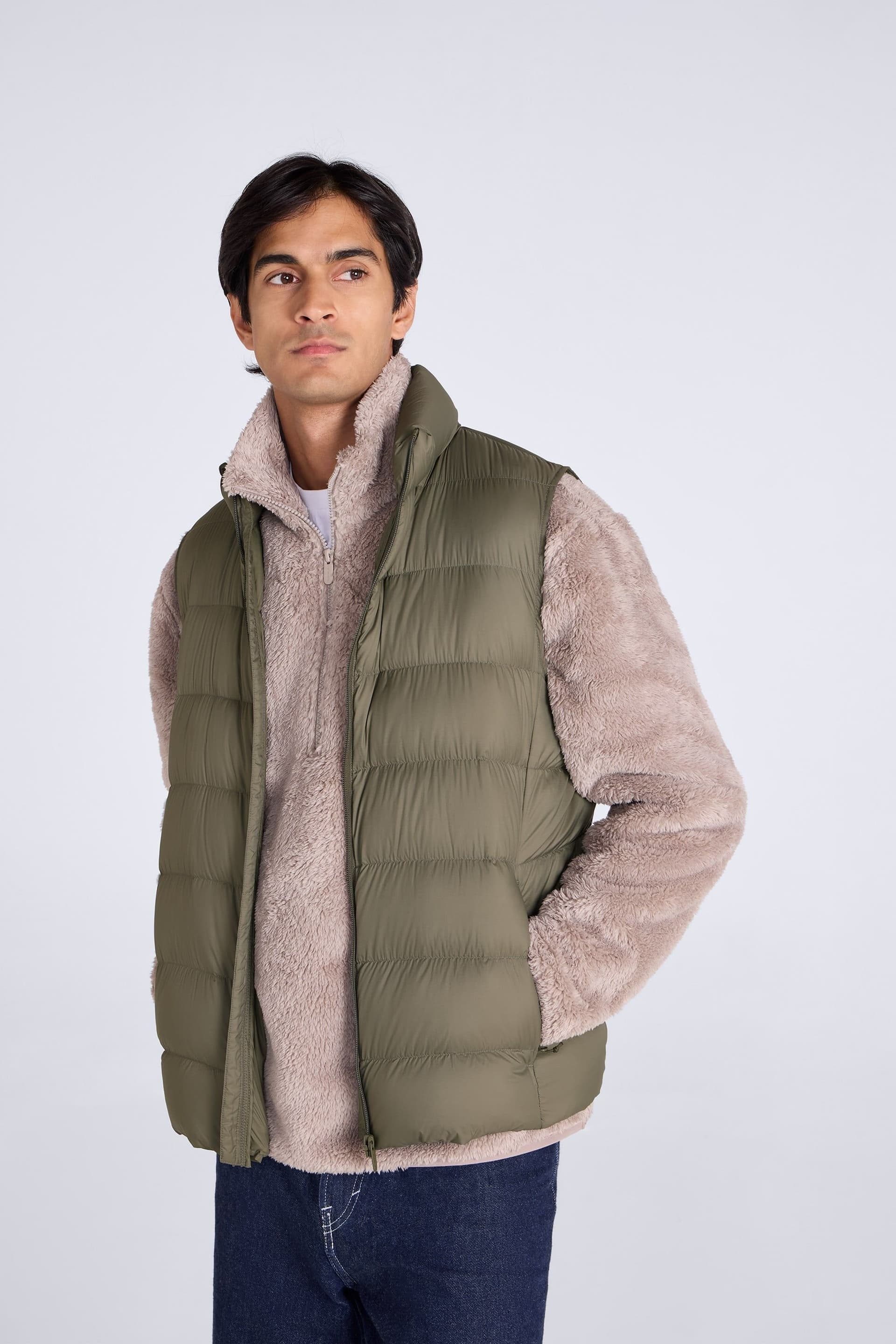 Animal Animal Men's Insulated Warm Cosy Lightweight Casual Full Zip Outdoor Down Gilet in Light Khaki