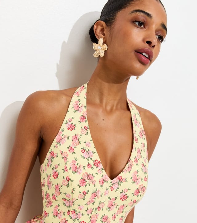 New Look Women's Yellow Floral Print Halter Neck Midi Dress New Look - 2