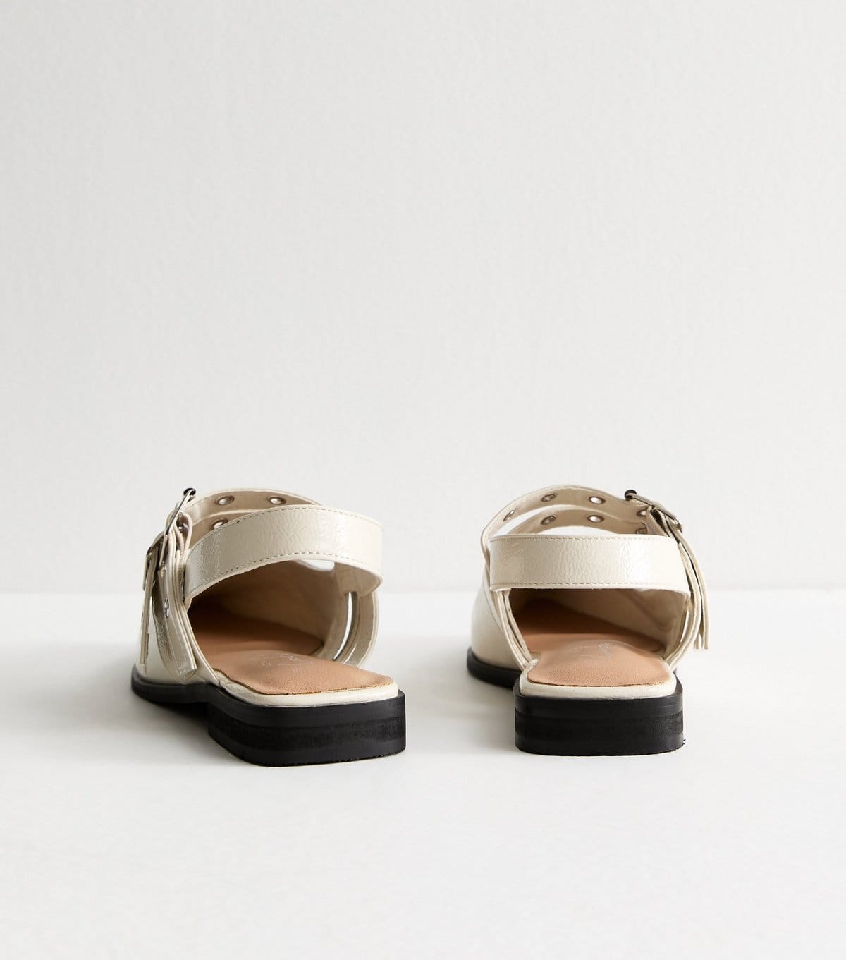 New Look Women's Off White Faux Leather Eyelet Strap Mary Jane Flats Vegan New Look - 4