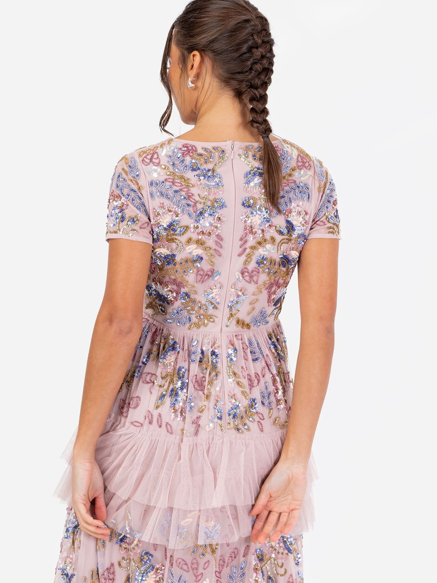 Maya Deluxe Maya Deluxe Women's Embellished V Neck Tiered Maxi Dress in Light Pink - 4