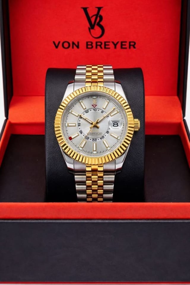 VON BREYER VON BREYER Men's Regent II Watch 24 Hour Dial Silver & Gold Plated in Metallic Silver - 3