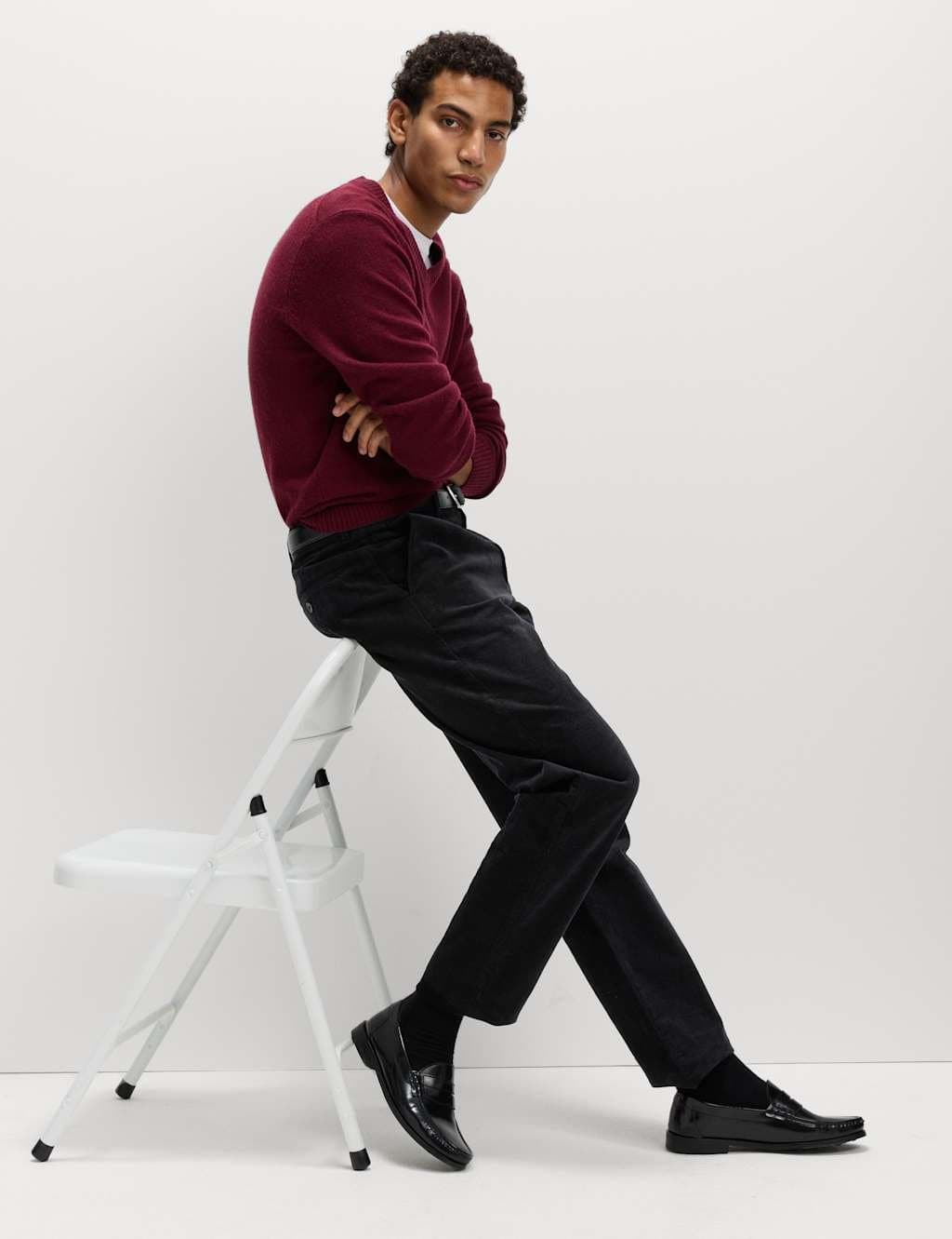 Marks & Spencer M&S Regular Fit Corduroy Stretch Chinos Black