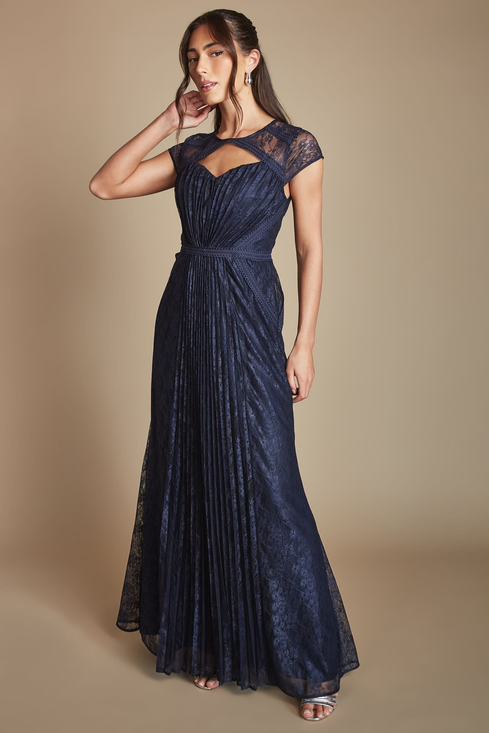 Coast Coast Women's Lightweight Corded Lace Panelled Bridesmaid Dress in Navy - 4