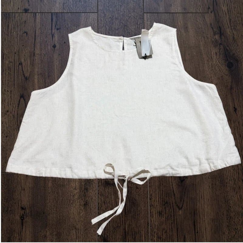 River Island linen sleeveless top beige tie front summer blouse uk 18 new river island womens