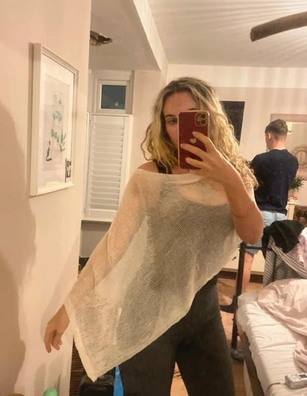 Summer cream knitted poncho