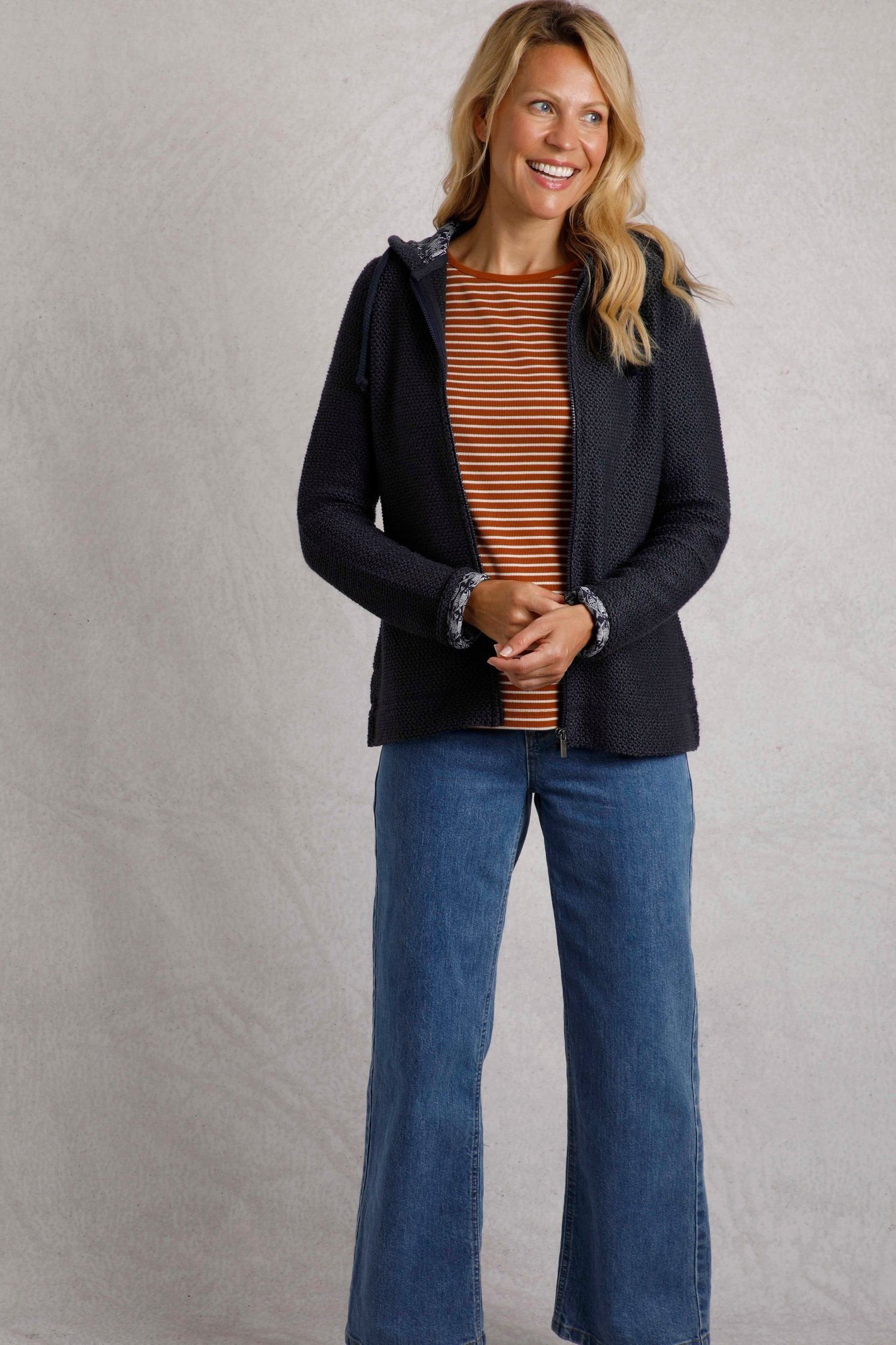 Weird Fish Weird Fish Women's Chicoa Full Zip Macaroni Hoodie in Navy - 4