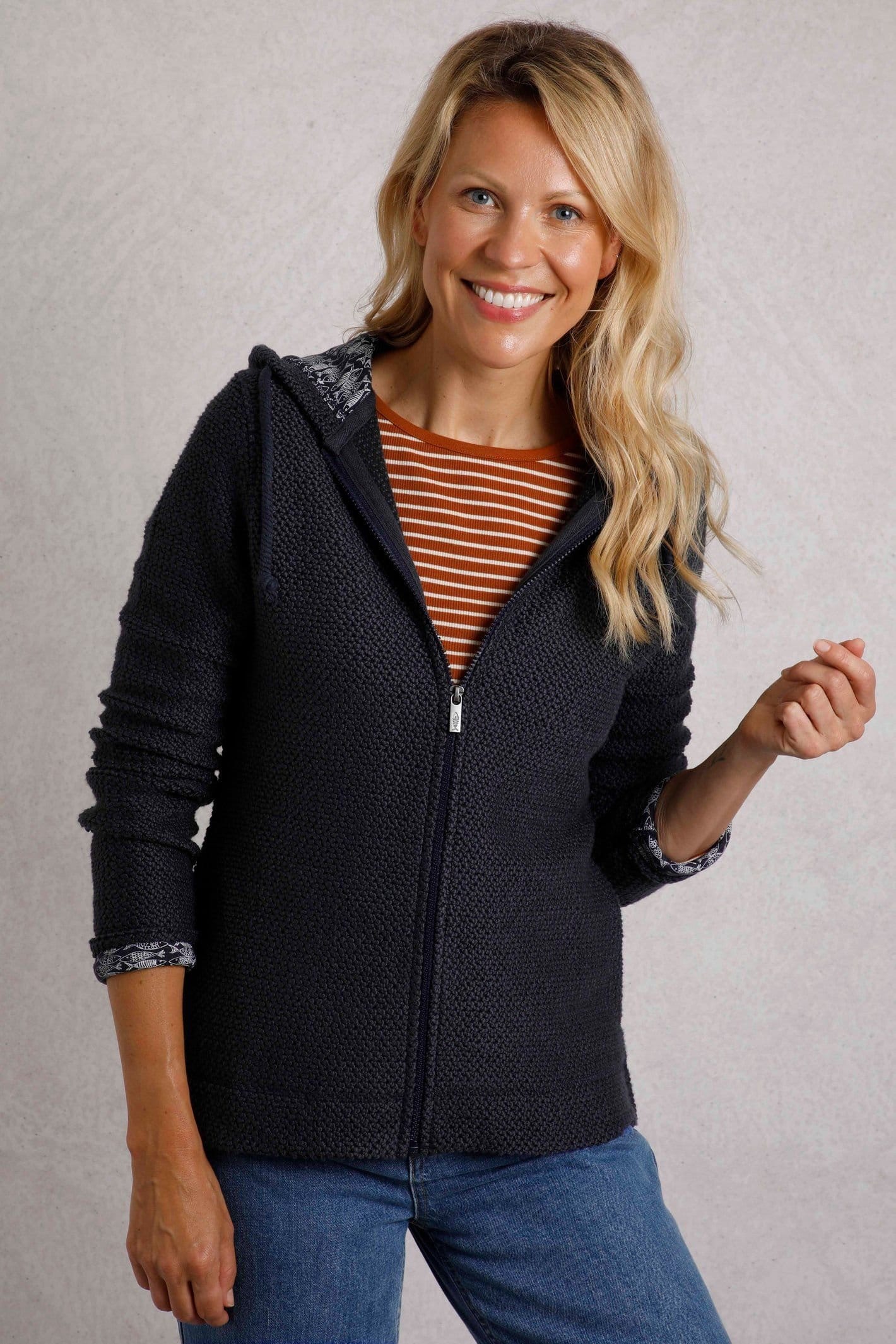 Weird Fish Weird Fish Women's Chicoa Full Zip Macaroni Hoodie in Navy - 4