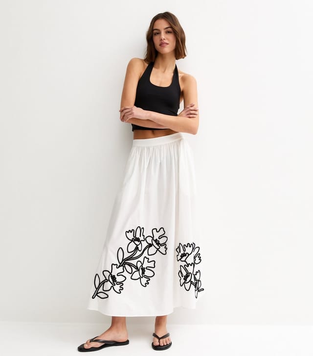 New Look Women's Cream Flower Embroidered Midi Skirt New Look - 2