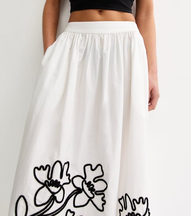 New Look Women's Cream Flower Embroidered Midi Skirt New Look - 3