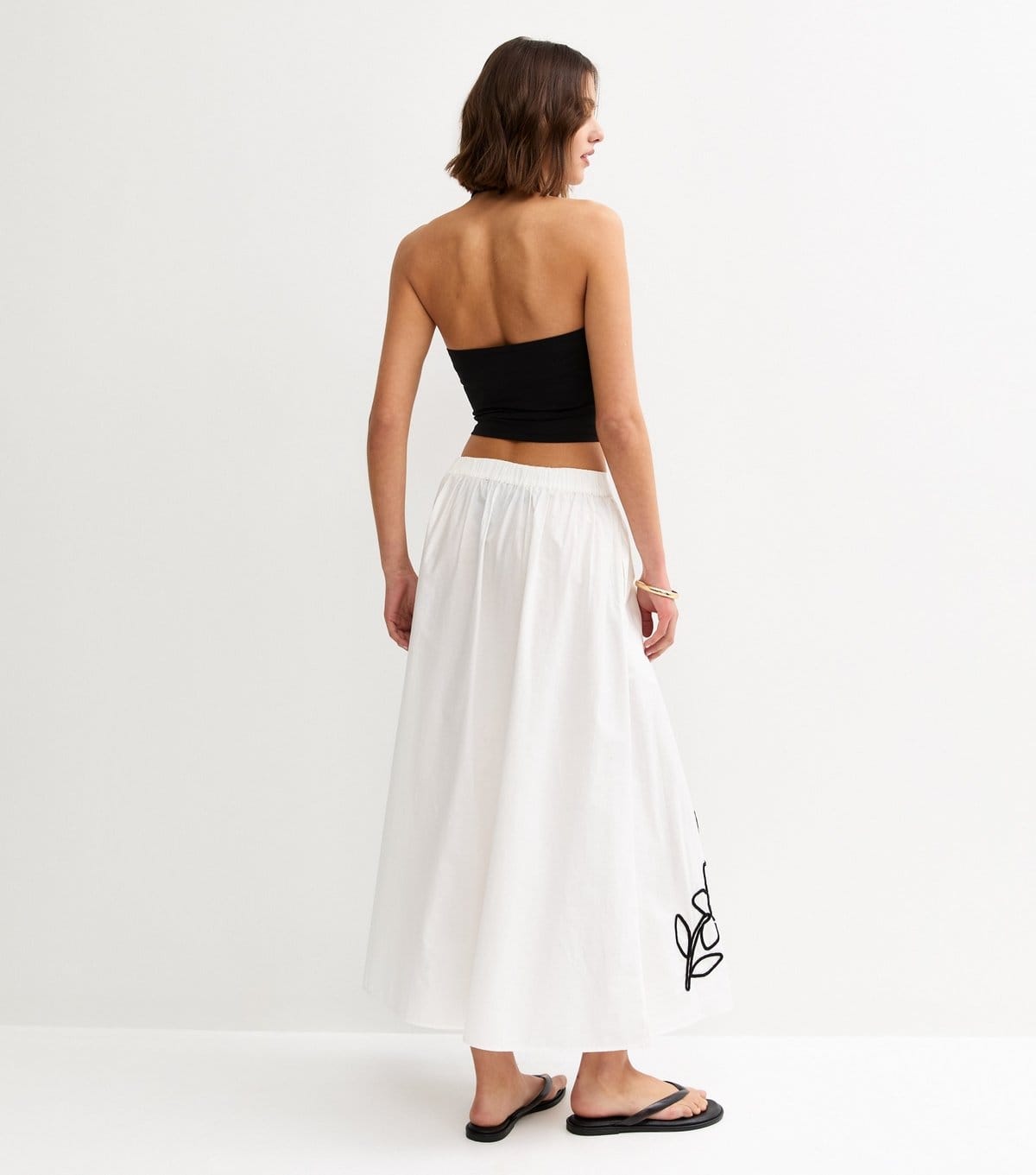 New Look Women's Cream Flower Embroidered Midi Skirt New Look - 4