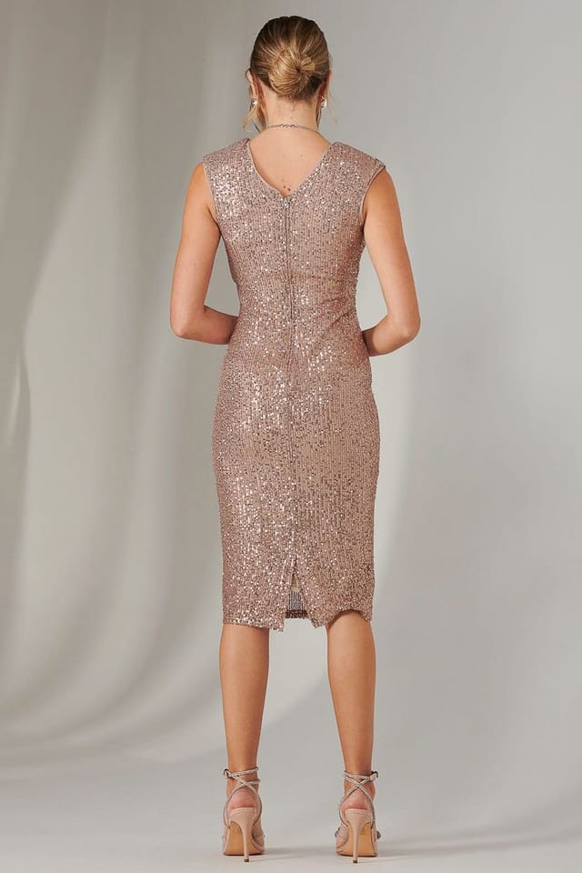 Jolie Moi Jolie Moi Women's Gittel Sequin Bodycon Midi Dress in Brown - 2
