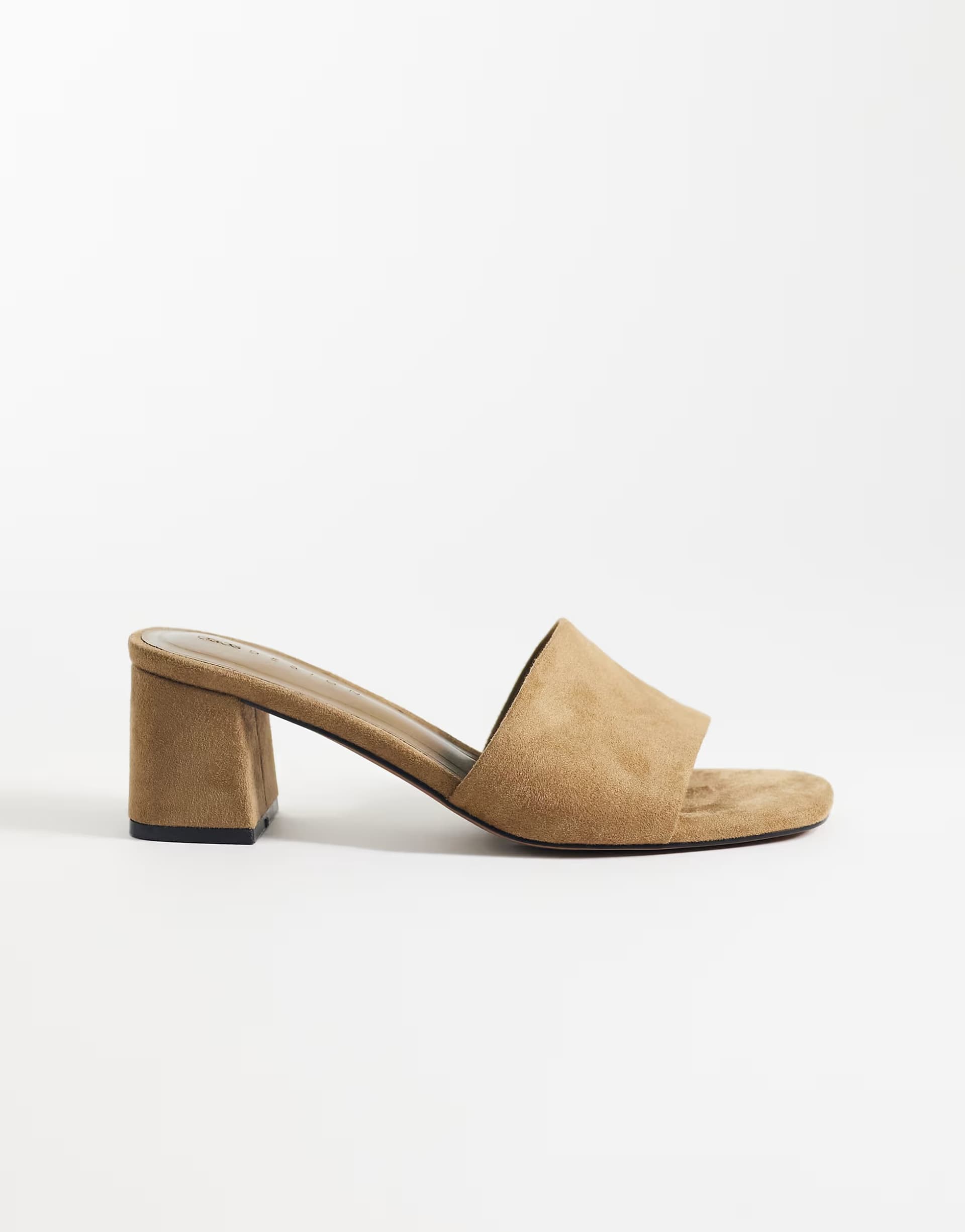 ASOS ASOS DESIGN Wide Fit Honeycomb mid heeled mules in taupe suedette