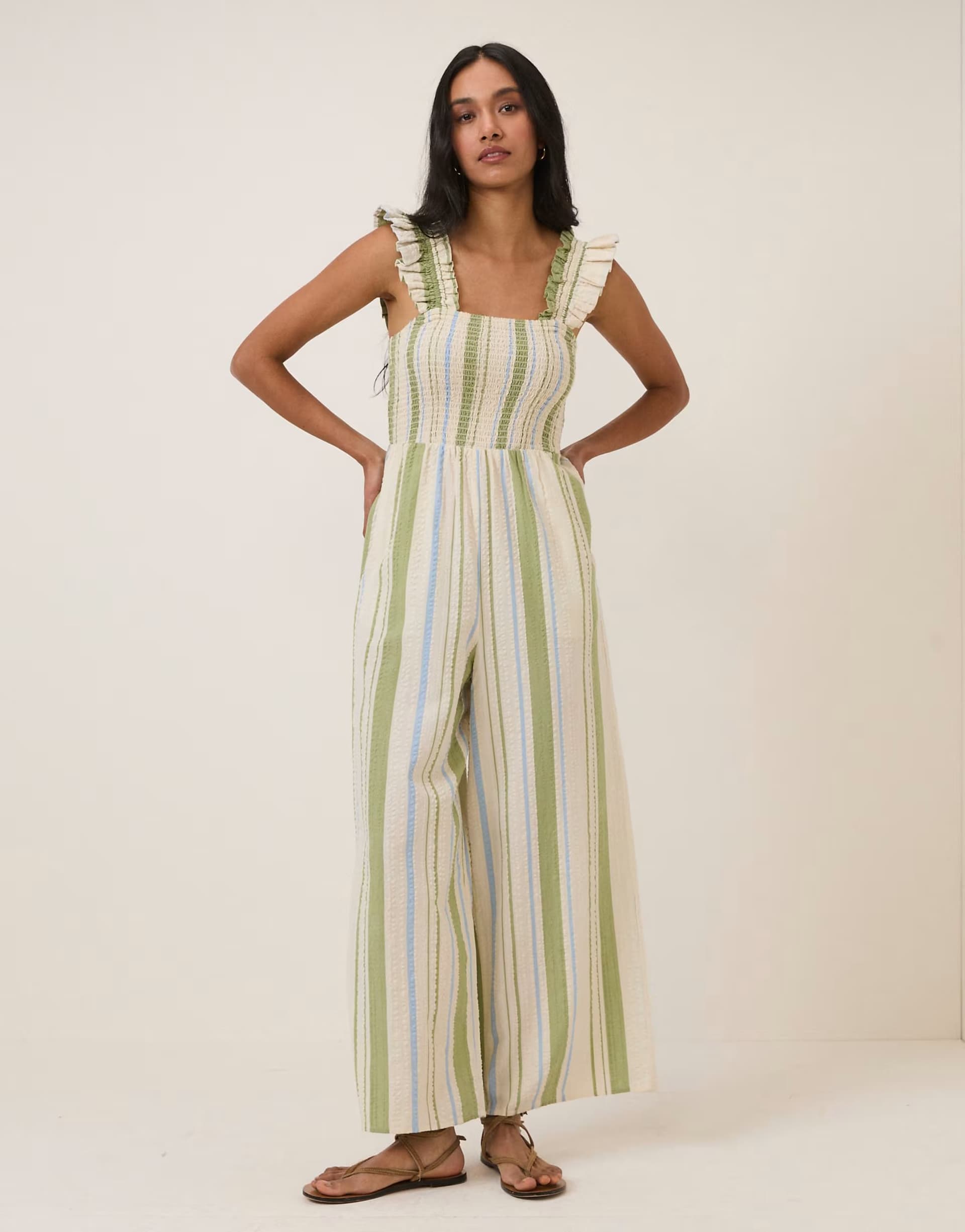 ASOS Nobody's Child Striped maya jumpsuit in white