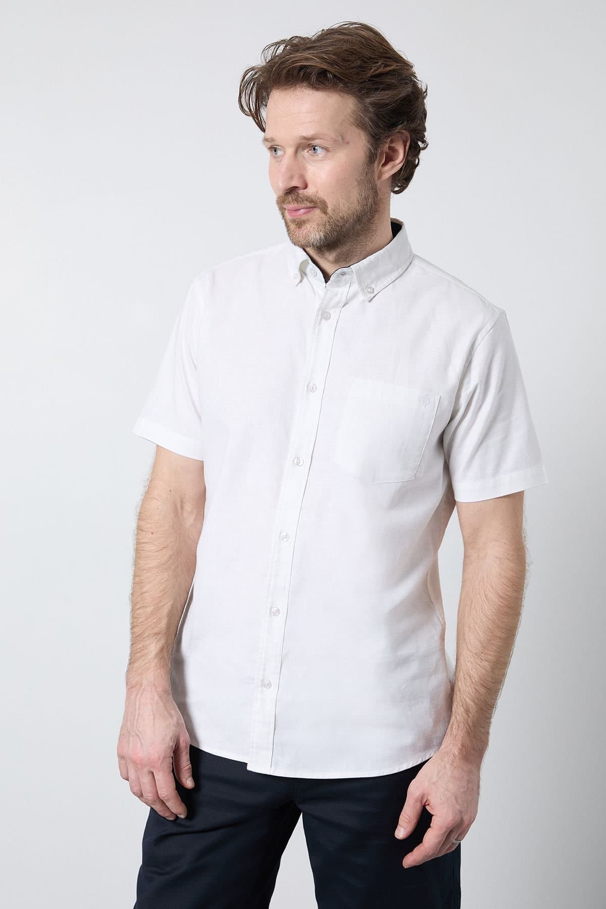 Maine Maine Men's White Short Sleeve Linen Blend Shirt