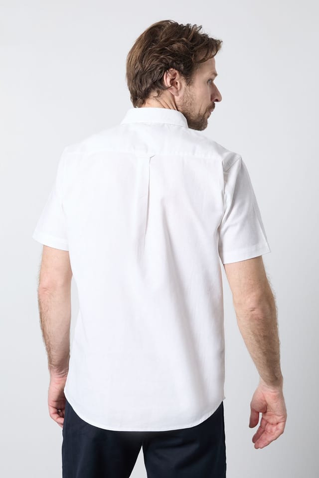 Maine Maine Men's White Short Sleeve Linen Blend Shirt - 3