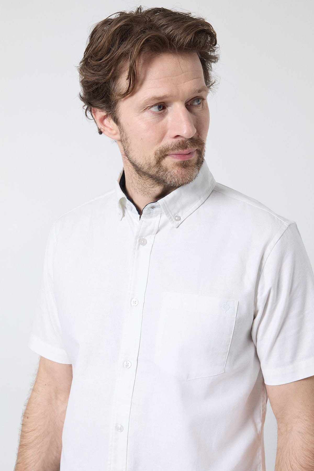 Maine Maine Men's White Short Sleeve Linen Blend Shirt - 4