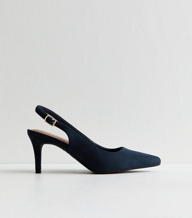 New Look Women's Navy Faux Suede Slingback Pumps Vegan New Look - 2