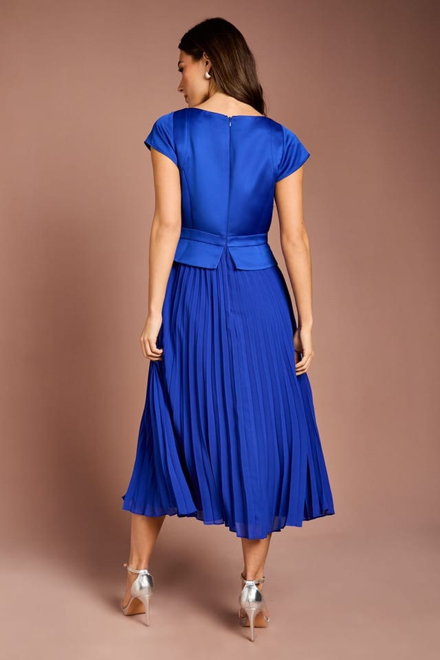 Coast Coast Women's Cap Sleeve Pleated Skirt Midi Wedding Guest Dress in Cobalt - 3
