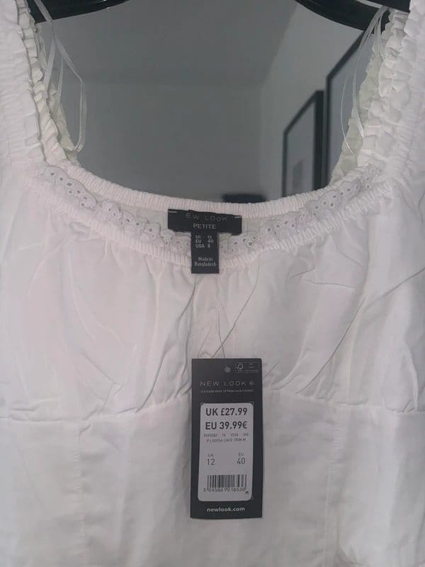 New Look Petite White Puff Sleeve Lace Trim Mini Dress