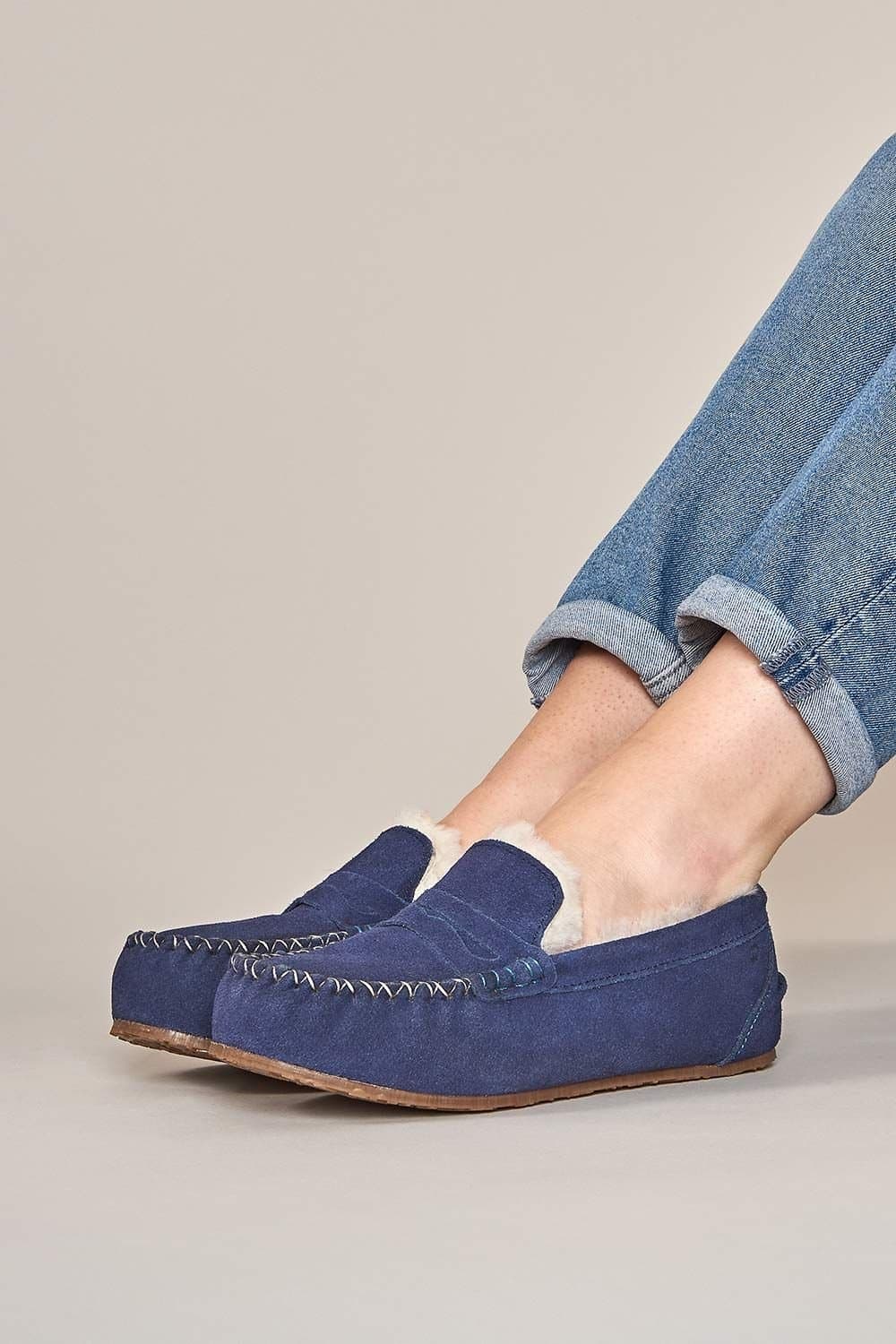 Moshulu Moshulu Women's Indigo Suede Moccasin Slippers