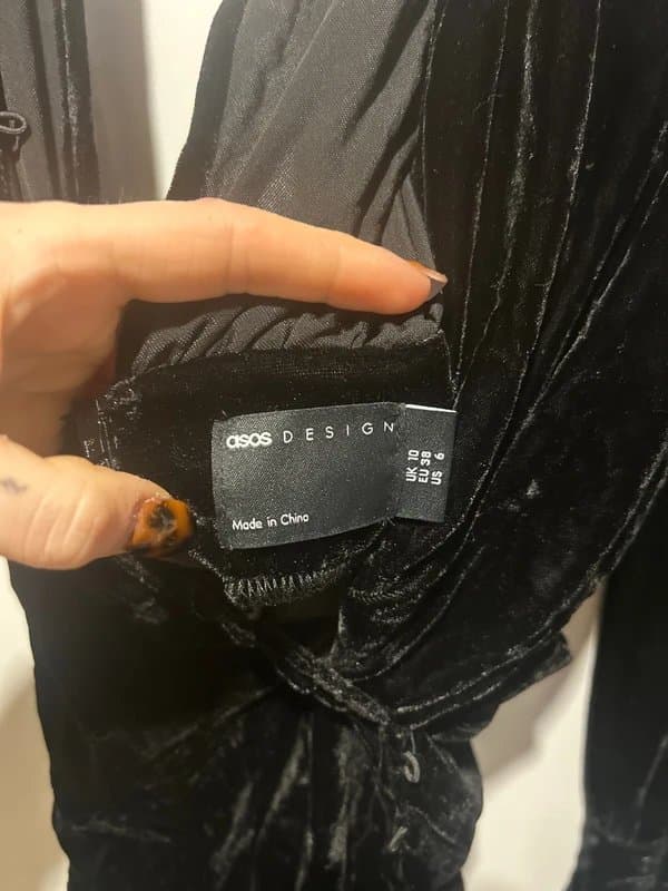 ASOS ASOS Design Black Velvet Button-Front Mini Dress – Size 10 (UK)