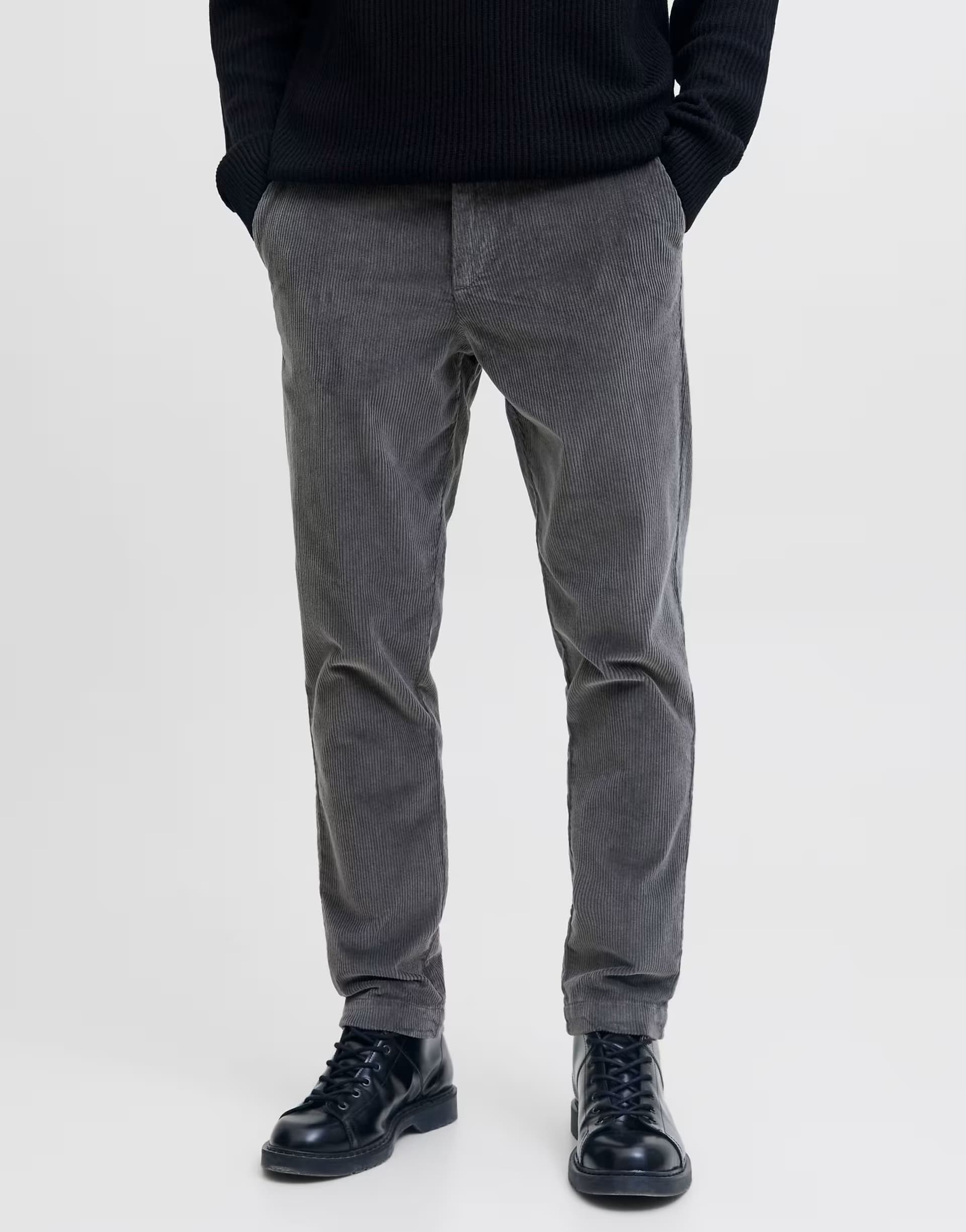 ASOS Jack & Jones chino cord trousers in charcoal grey