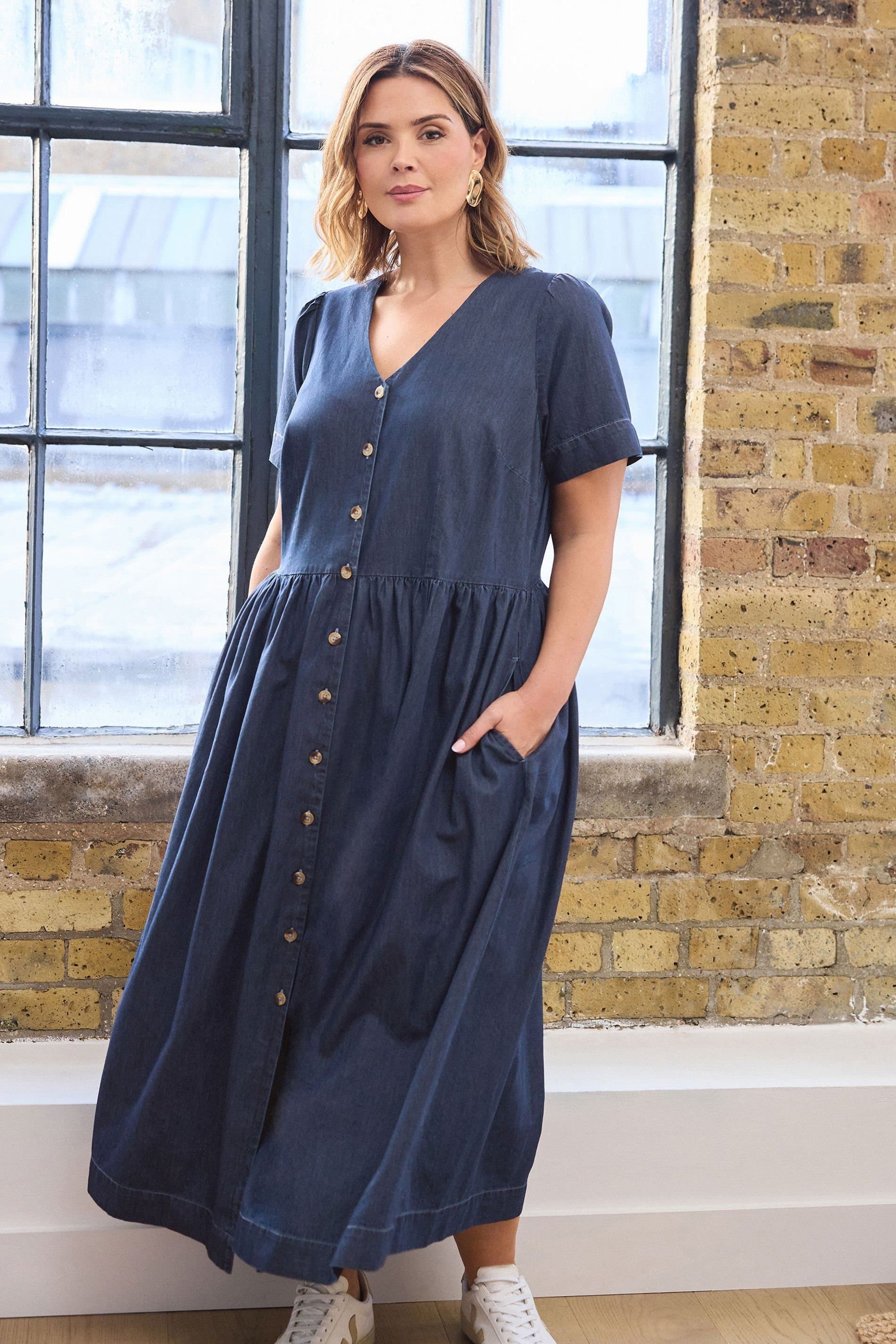 Evans Evans Women's Cotton Denim Dress in Dark Indigo