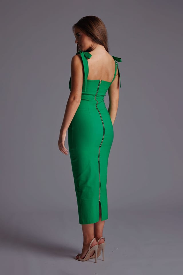 Vesper Vesper Women's Bow Strap Bodycon Midaxi Dress in Emerald - 3