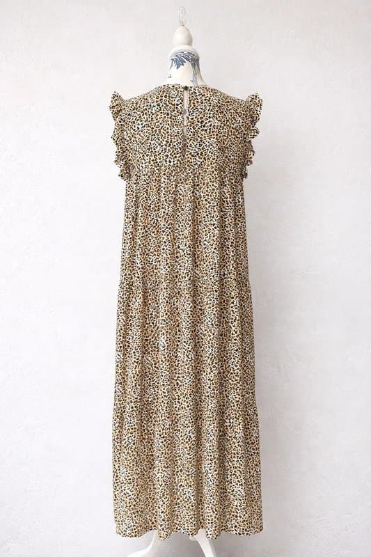 ASOS ASOS Leopard Print Long Summer Tiered Smock Dress Size 14 Animal Print Boho