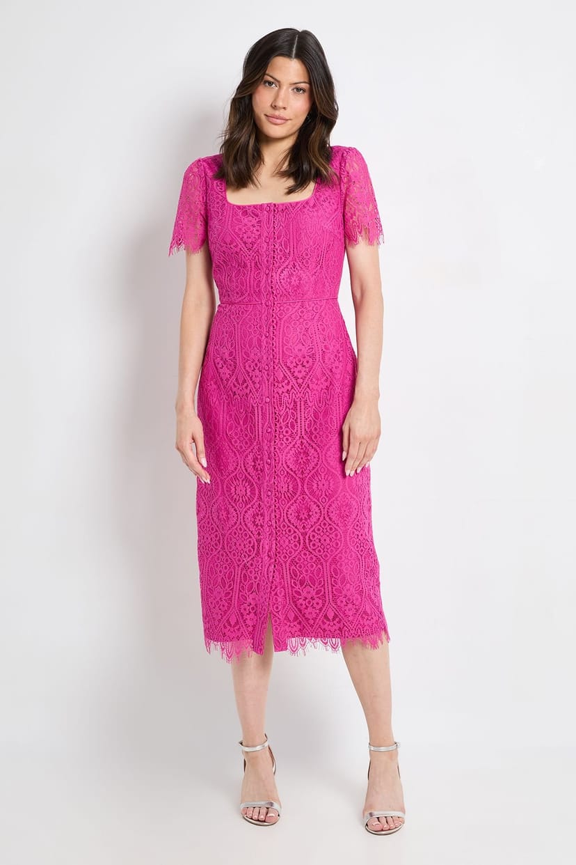 Wallis Wallis Women's Lace Button Midi Dress in Pink - 1
