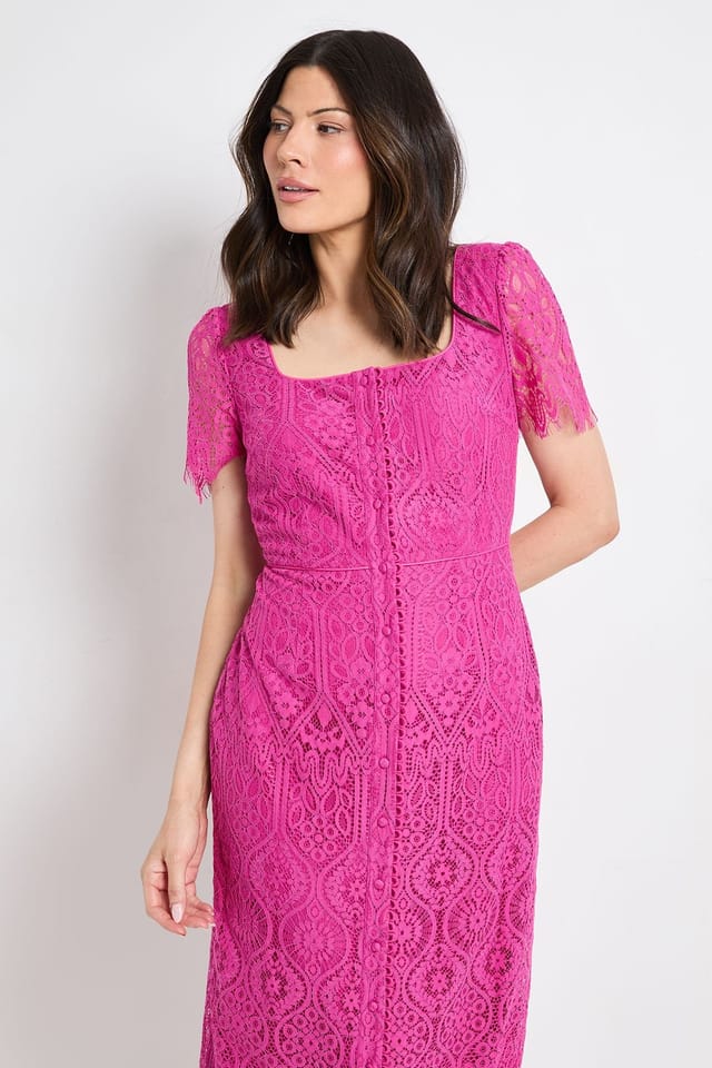Wallis Wallis Women's Lace Button Midi Dress in Pink - 2