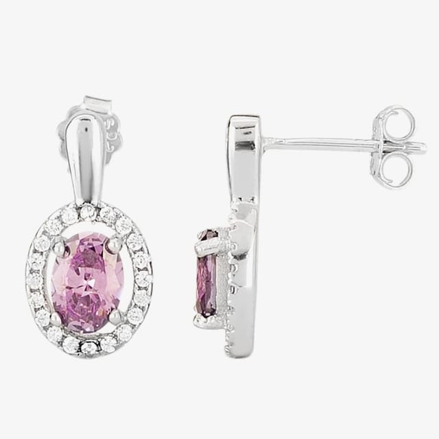 T.H.Baker T.H.Baker Women's Silver Lilac Cubic Zirconia Oval Pendant & Dropper Earring Set SET9649 in Purple - 3