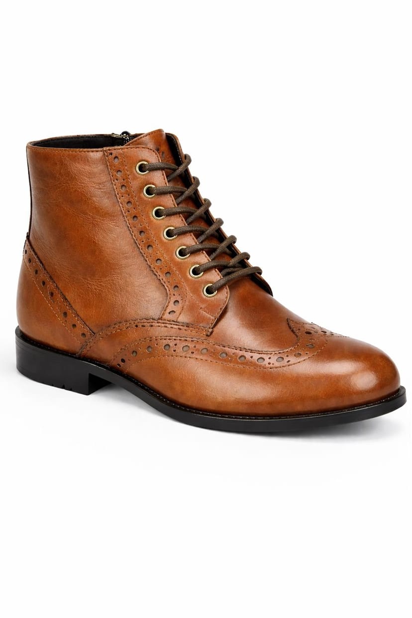Spot On Spot On Women's Lace Up Ankle Boot with Brogue Detailing in Tan - 1