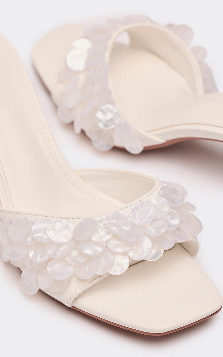 EGO Ochil Disc Detail Square Peep Toe Heeled Mule In White Faux Leather, Women's Size UK 3 - 2