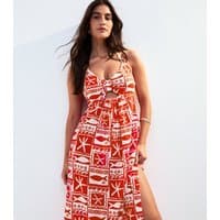 New Look Women's Red Sea Print Knotted Front Maxi Dress New Look
