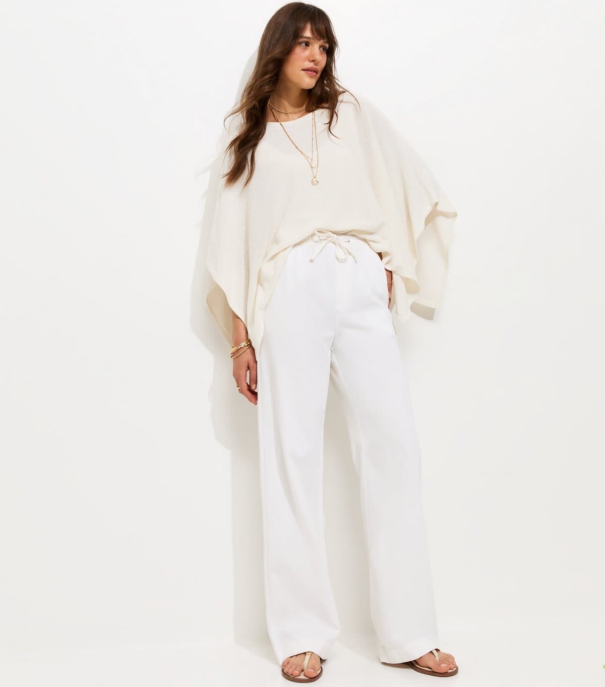 New Look Women's Tall White Twill Cotton Wide Leg Trousers New Look